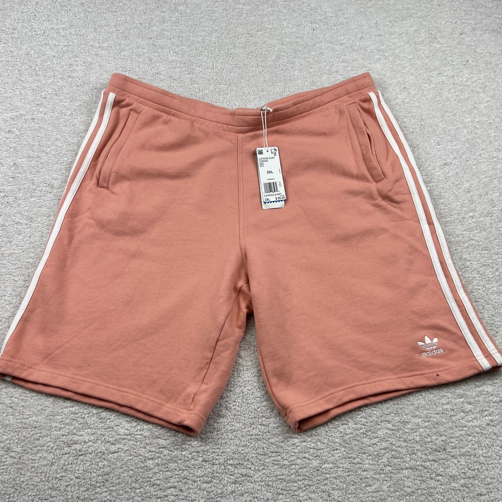 Adidas Originals Mens 3-Stripes Fleece Sweat Shorts Dusty Pink CW2440 2XL NWT